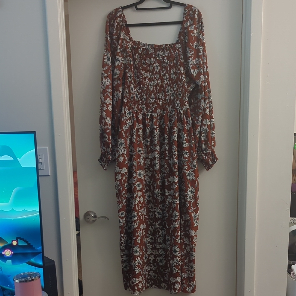 La Ligne Rust and White Floral Long Sleeve Dress